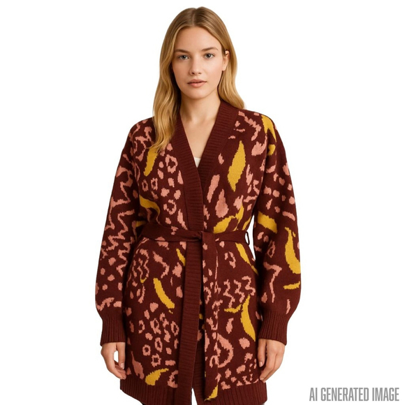 FARM Rio Sweaters - Farm Rio Toucan Cardigan Sweater Med NWT Oversized Maroon Statement Maximalist